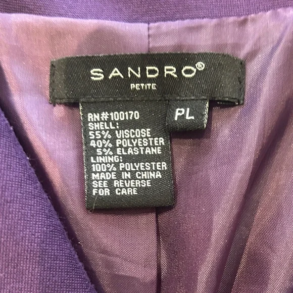 Sandro Petite Plum Cropped Jacket Structured 3/4 Sleeve Button Front - Picture 3 of 3